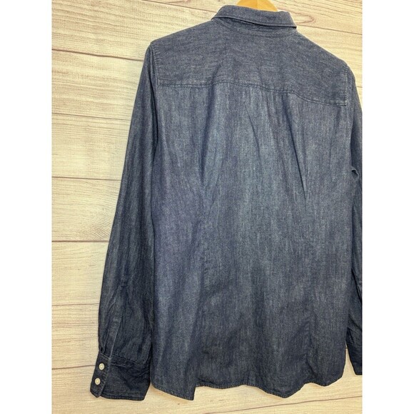 J Crew Women's Denim Blouse Dark Blue Button Up Long Sleeve Cotton SIZE LARGE - Picture 3 of 8